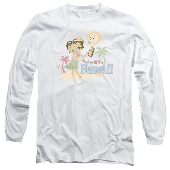 Betty Boop Hot In Hawaii Long Sleeve T-Shirt Adult 18/1 White