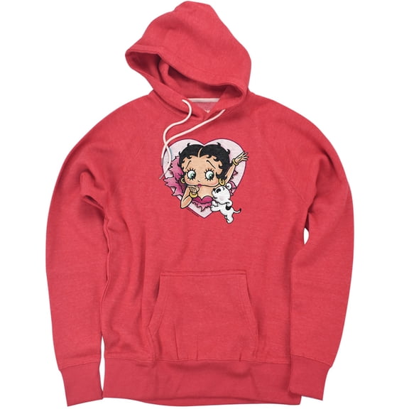 Betty Boop I Love Betty Unisex Adult Slim Fit Pull-Over Heather Hoodie, Red, Small