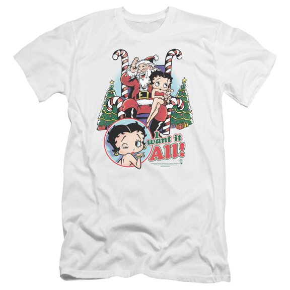 Betty Boop I Want It All Premium Canvas T-Shirt Adult Slim Fit 30/1 White