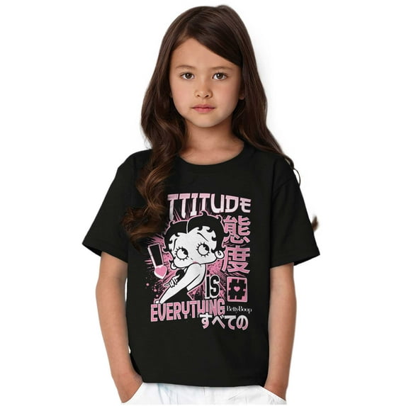 Betty Boop Kanji Hashtag Attitude Girls Kids T Shirt Tees Teen Brisco Brands X