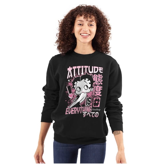 Betty Boop Kanji Hashtag Attitude Women Crewneck Sweatshirt Brisco Brands L