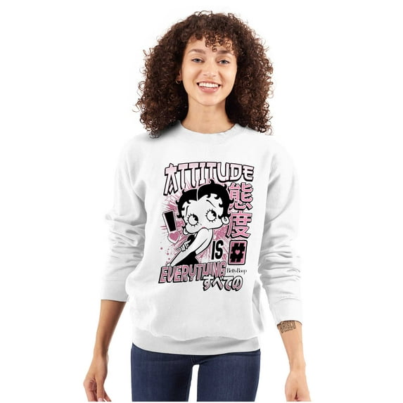 Betty Boop Kanji Hashtag Attitude Women Crewneck Sweatshirt Brisco Brands S
