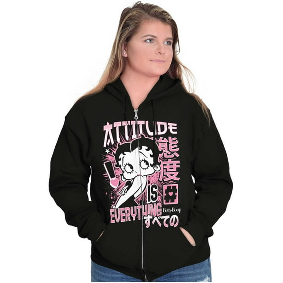 Betty Boop Kanji Hashtag Attitude Women Plus Size Zipper Hoodie Brisco Brands 4X