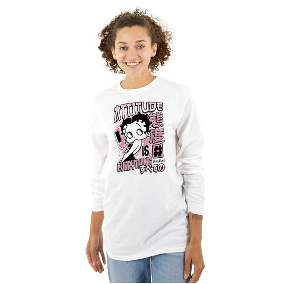 Betty Boop Kanji Hashtag Attitude Women's Long Sleeve T Shirt Brisco Brands S