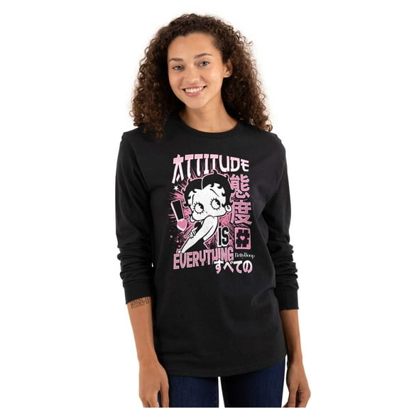 Betty Boop Kanji Hashtag Attitude Women's Long Sleeve T Shirt Brisco Brands X
