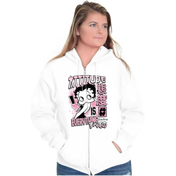 Betty Boop Kanji Hashtag Attitude Zip Hoodie Sweatshirt Women Brisco Brands S