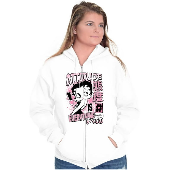 Betty Boop Kanji Hashtag Attitude Zip Hoodie Sweatshirt Women Brisco Brands S