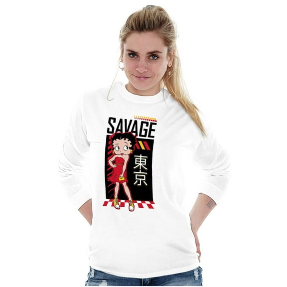 Betty Boop Kanji Savage Cartoon Women's Long Sleeve T Shirt Brisco Brands S