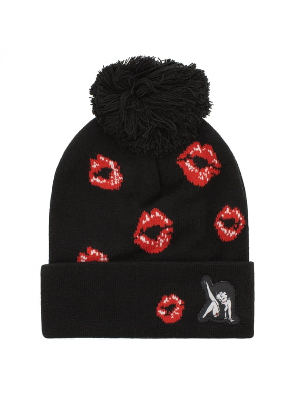 Kisses Knit Cuffed Beanie with Pom