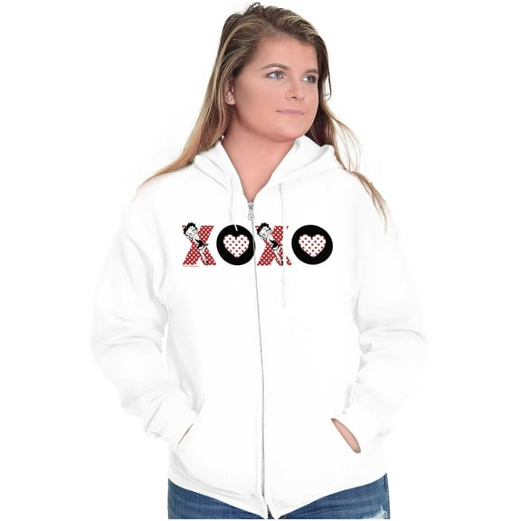 Betty Boop Kisses and Hugs XO Cute Women Plus Size Zipper Hoodie Brisco Brands 2X