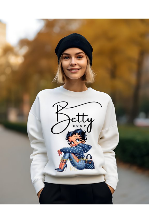Betty Boop LV- Blue White;Large Crewneck Sweatshirt