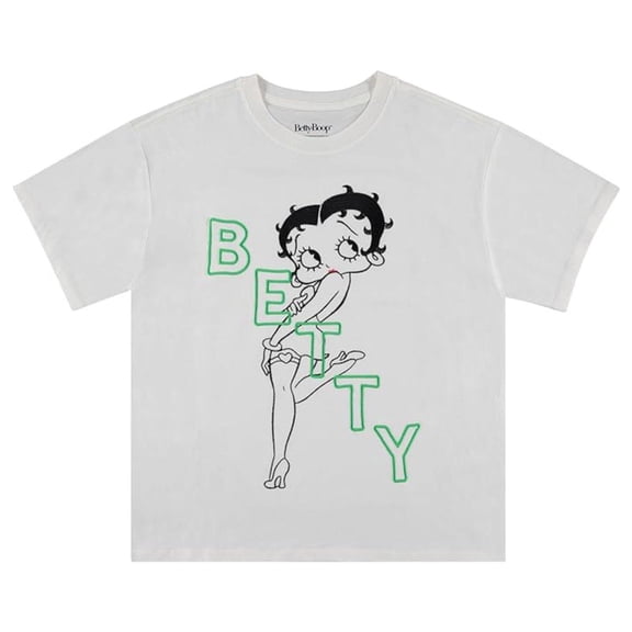 Betty Boop Women's T-Shirt, Printed Embroidered Classic Cartoon Betty Boop Shirt Ivory - M