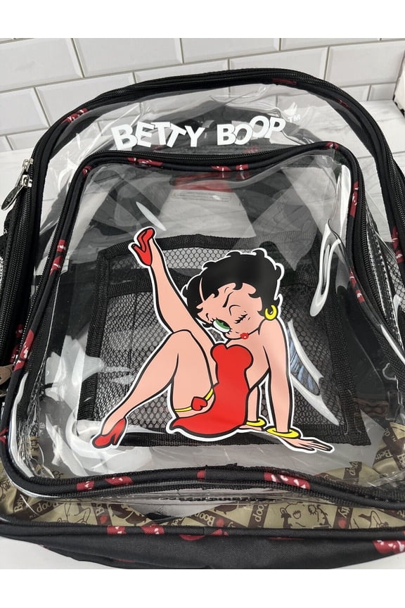 Large 16" Clear Backpack Purse Lady Carry All Travel Bag Licensed (Black)