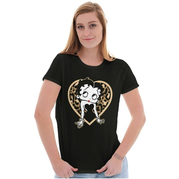 Betty Boop Leopard Print Heart Women's T Shirt Ladies Tee Brisco Brands S