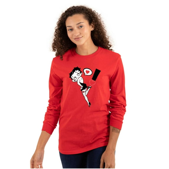 Betty Boop Love Heart Exclamation Women's Long Sleeve T Shirt Brisco Brands S