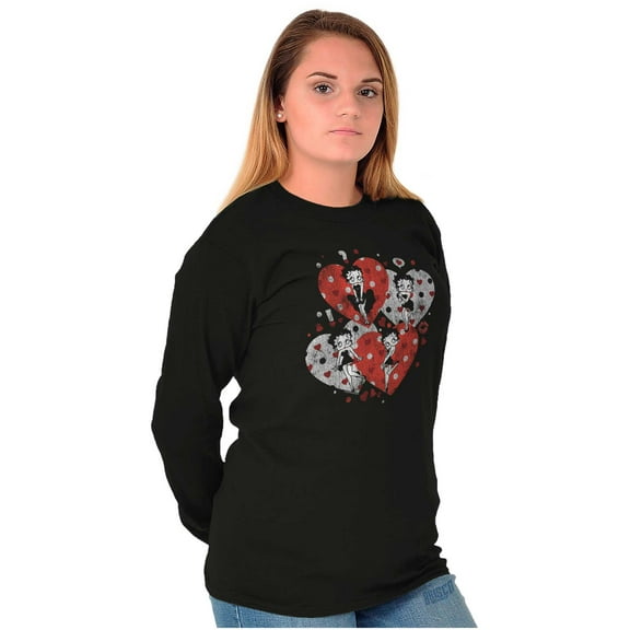 Betty Boop Love Hearts And Kisses Women's Long Sleeve T Shirt Brisco Brands X
