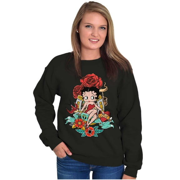 Betty Boop Love Horseshoe Tattoo Women Crewneck Sweatshirt Brisco Brands M