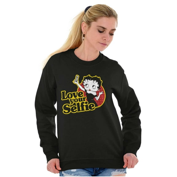 Betty Boop Love Your Selfie Cute Women Crewneck Sweatshirt Brisco Brands L
