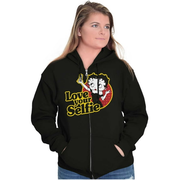 Betty Boop Love Your Selfie Cute Zip Hoodie Sweatshirt Women Brisco Brands M