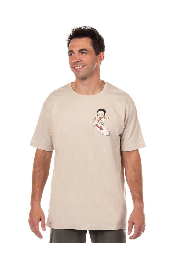 Betty Boop Maliboop T-Shirt Men's Front & Back Surfing Sunset Graphic Tee