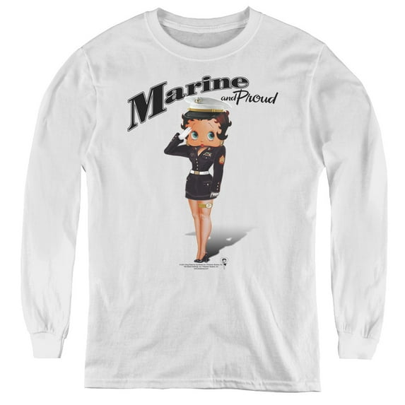 Betty Boop Marine Boop Youth Long Sleeve T-Shirt Tee White