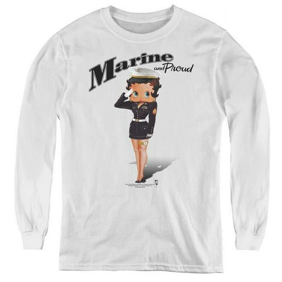 Betty Boop & Marine Boop-Youth Long Sleeve Tee, White - Extra Large
