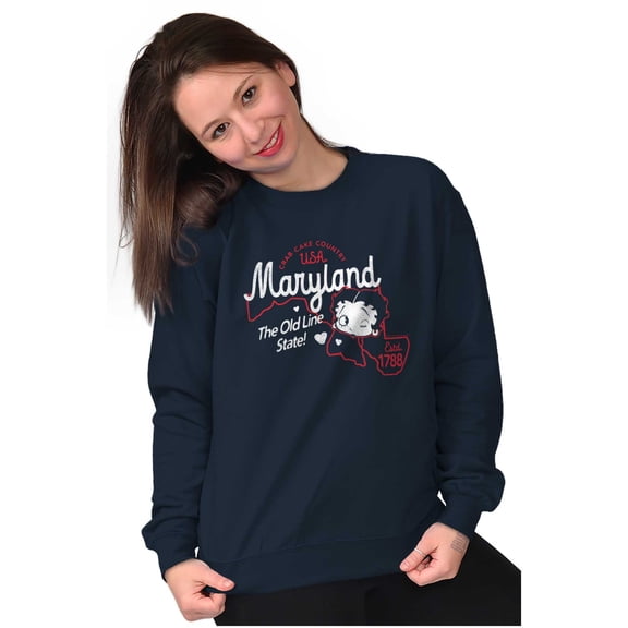 Betty Boop Maryland State Map Outline Women Crewneck Sweatshirt Brisco Brands S