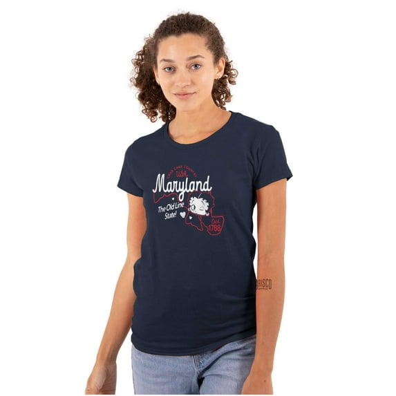 Betty Boop Maryland State Map Outline Women's T Shirt Ladies Tee Brisco Brands S