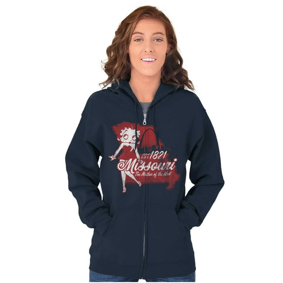 Betty Boop Missouri State Outline Zip Hoodie Sweatshirt Women Brisco Brands S