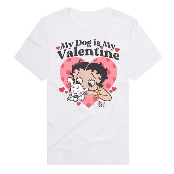 Betty Boop My Dog is My Valentine Unisex Adult Premium T Shirt (Medium) White