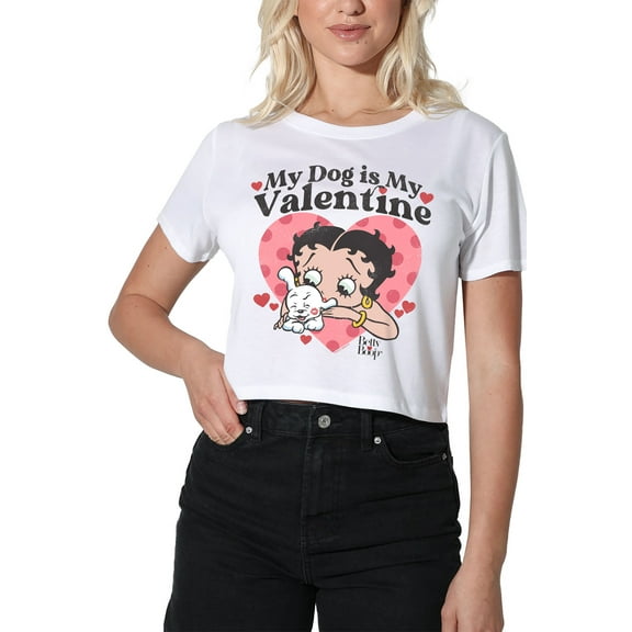 Betty Boop My Dog is My Valentine Women's Crop Top T-Shirt, White, Large