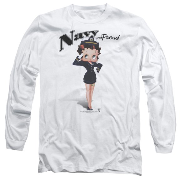 Betty Boop Navy Boop Long Sleeve T-Shirt Adult 18/1 White