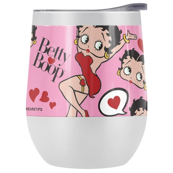 Betty Boop Official Collage 12 oz Stemless Tumbler, Stainless Steel Travel Cup|Lake Tumbler|Insulated with Leak Resistant Slide-Lock Lid
