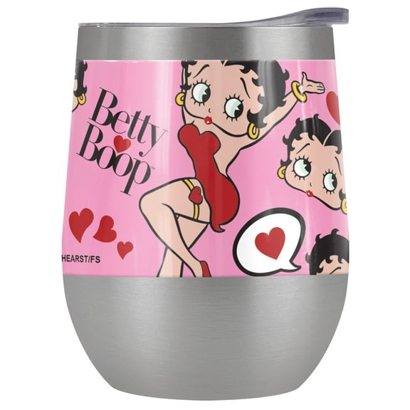 Betty Boop Official Collage 12 oz Stemless Tumbler, Stainless Steel Travel Cup|Lake Tumbler|Insulated with Leak Resistant Slide-Lock Lid