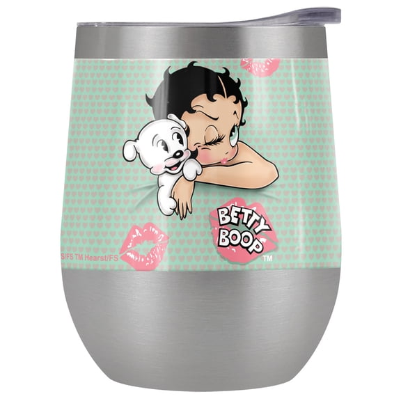 Betty Boop Official Goodnight Kiss 12 oz Stemless Tumbler, Stainless Steel Travel Cup|Lake Tumbler|Insulated with Leak Resistant Slide-Lock Lid