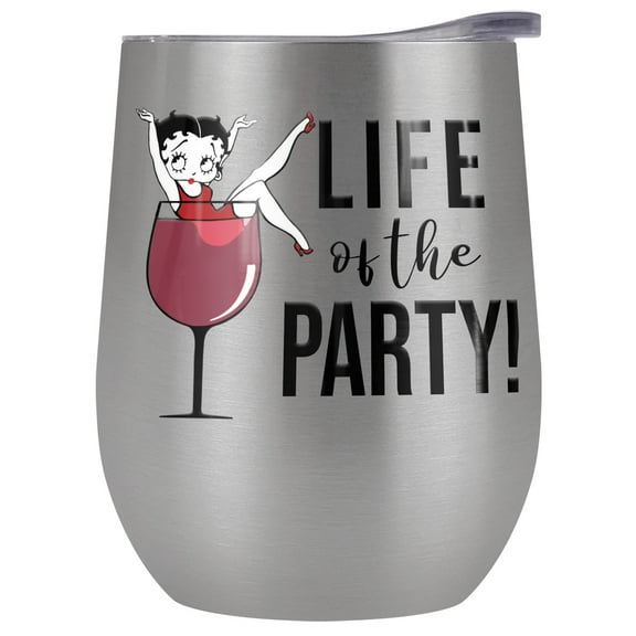 Betty Boop Official Life Of The Party 12 oz Stemless Tumbler, Stainless Steel Travel Cup|Lake Tumbler|Insulated with Leak Resistant Slide-Lock Lid