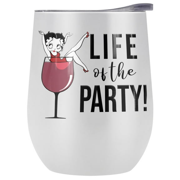 Betty Boop Official Life Of The Party 12 oz Stemless Tumbler, Stainless Steel Travel Cup|Lake Tumbler|Insulated with Leak Resistant Slide-Lock Lid