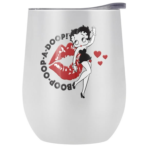 Betty Boop Official Oop A Doop 12 oz Stemless Tumbler, Stainless Steel Travel Cup|Lake Tumbler|Insulated with Leak Resistant Slide-Lock Lid