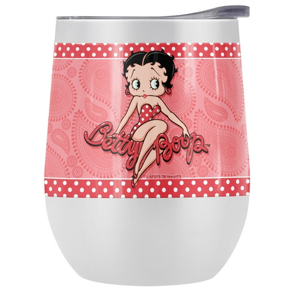 Betty Boop Official Paisley Dots 12 oz Stemless Tumbler, Stainless Steel Travel Cup|Lake Tumbler|Insulated with Leak Resistant Slide-Lock Lid