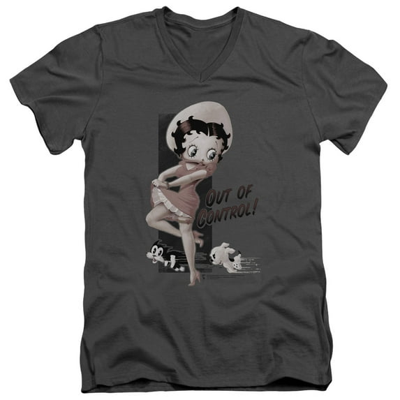 Betty Boop Out Of Control S/S Adult V-Neck T-Shirt Charcoal