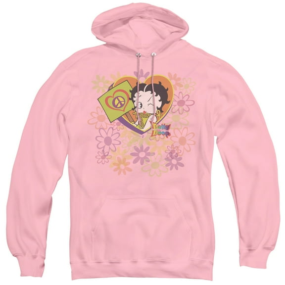 Betty Boop Peace Love And Boop Adult Pullover Hoodie Sweatshirt Pink