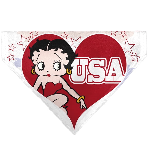 Betty Boop Pet Bandana Betty Boop USA Heart Pose and Stars White Red Slip On CollarBandana Only