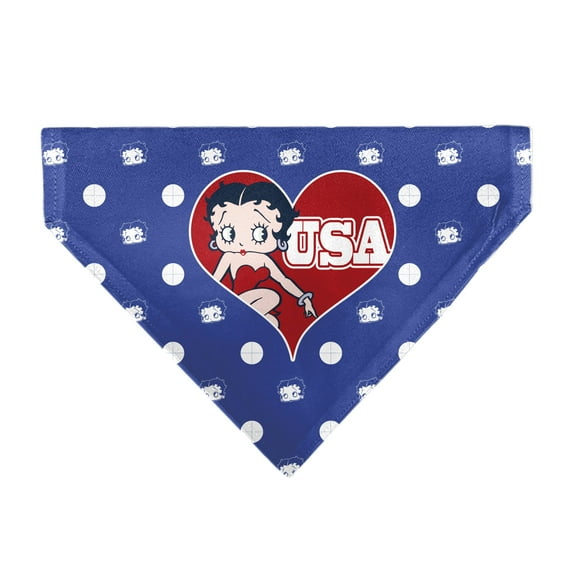 Betty Boop Pet Bandana, Betty Boop Usa Heart Pose Polka Dot Face Blue White