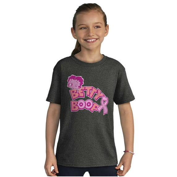 Betty Boop Pink Breast Cancer Ribbon Girls Kids T Shirt Tees Teen Brisco Brands L