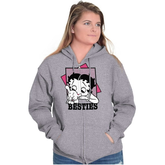 Betty Boop Pudgy Besties Dog Lover Zip Hoodie Sweatshirt Women Brisco Brands S