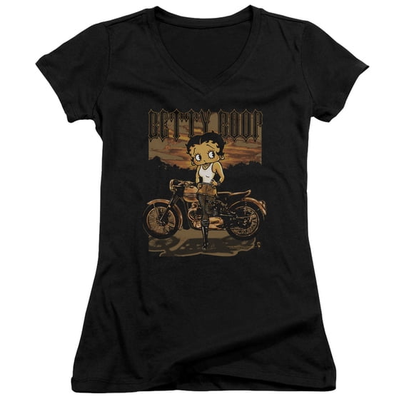 Betty Boop Rebel Rider Junior Women's T-Shirt V-Neck Black