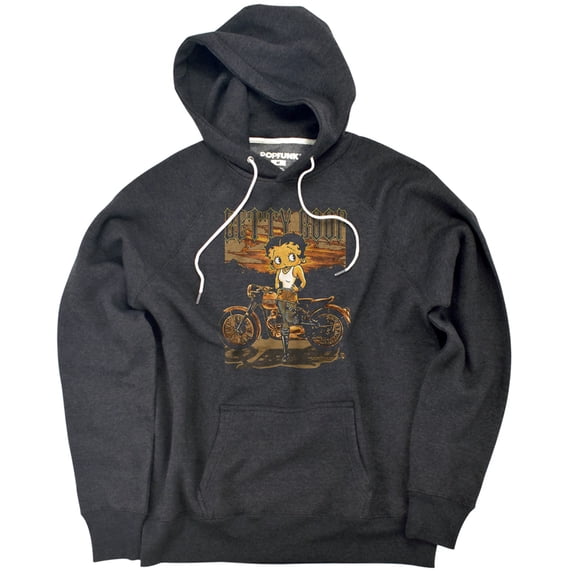 Betty Boop Rebel Rider Unisex Adult Slim Fit Pull-Over Heather Hoodie, Charcoal, 2X-Large