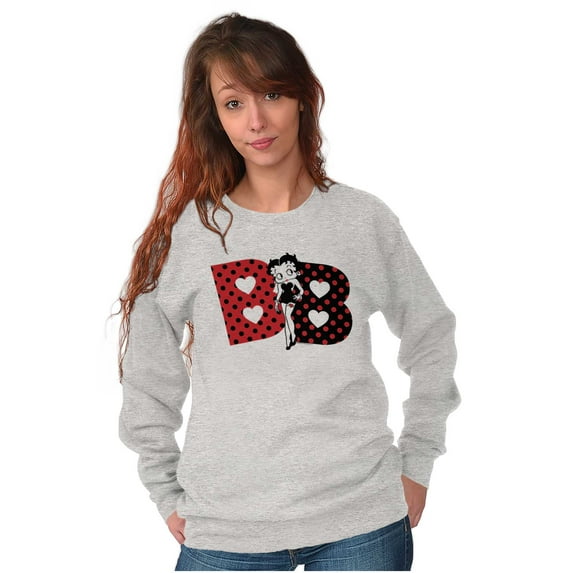 Betty Boop Retro Cartoon BB Hearts Women Crewneck Sweatshirt Brisco Brands S