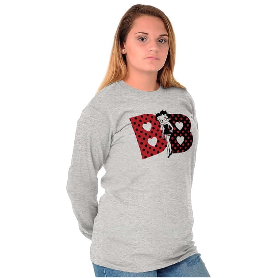 Betty Boop Retro Cartoon BB Hearts Women's Long Sleeve T Shirt Brisco Brands M
