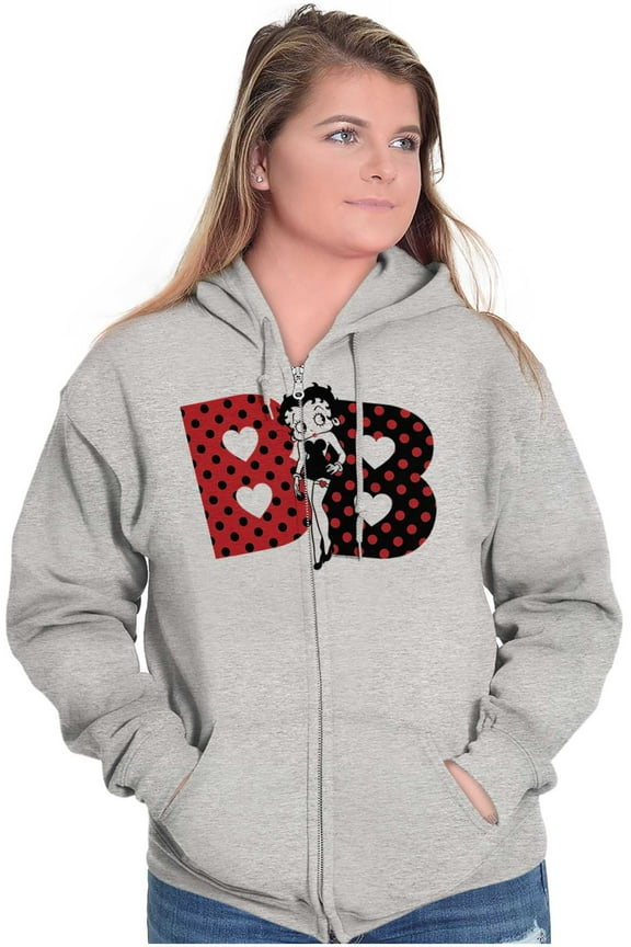 Betty Boop Retro Cartoon BB Hearts Zip Hoodie Sweatshirt Women Brisco Brands S